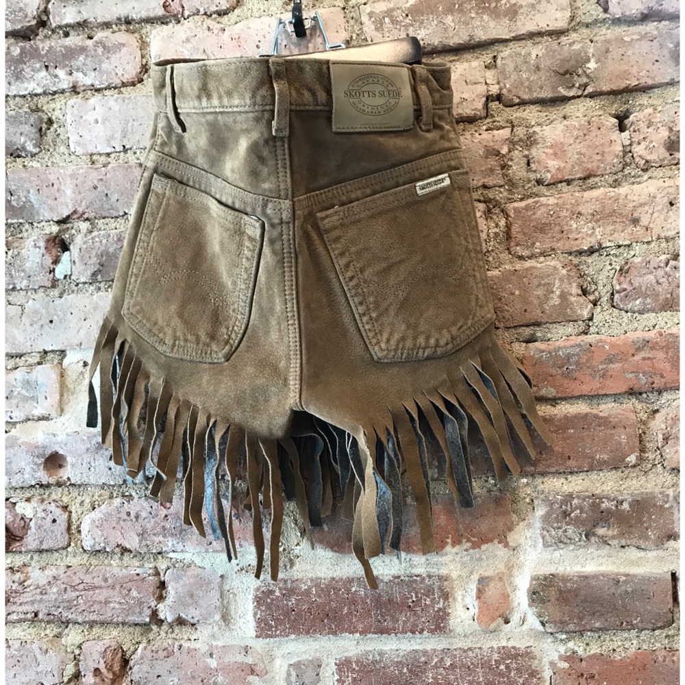 Sold Vintage Suede Frayed Fringe High Rise Shorts - Picture 5 of 5